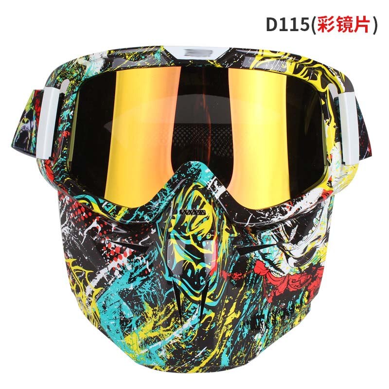 Kleurrijke motorfiets full face masker bril flexibele moto bril skibril gezichtsmasker motocross skibril atv dirt bike utv: D115- kleuren