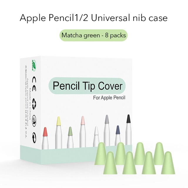 Pencil Tip Cover For Apple Pencil 2 1 Generation Nib Case Cover 8PCS Mute Silicone Cover Skin Screen Protector For Apple Pencil: green