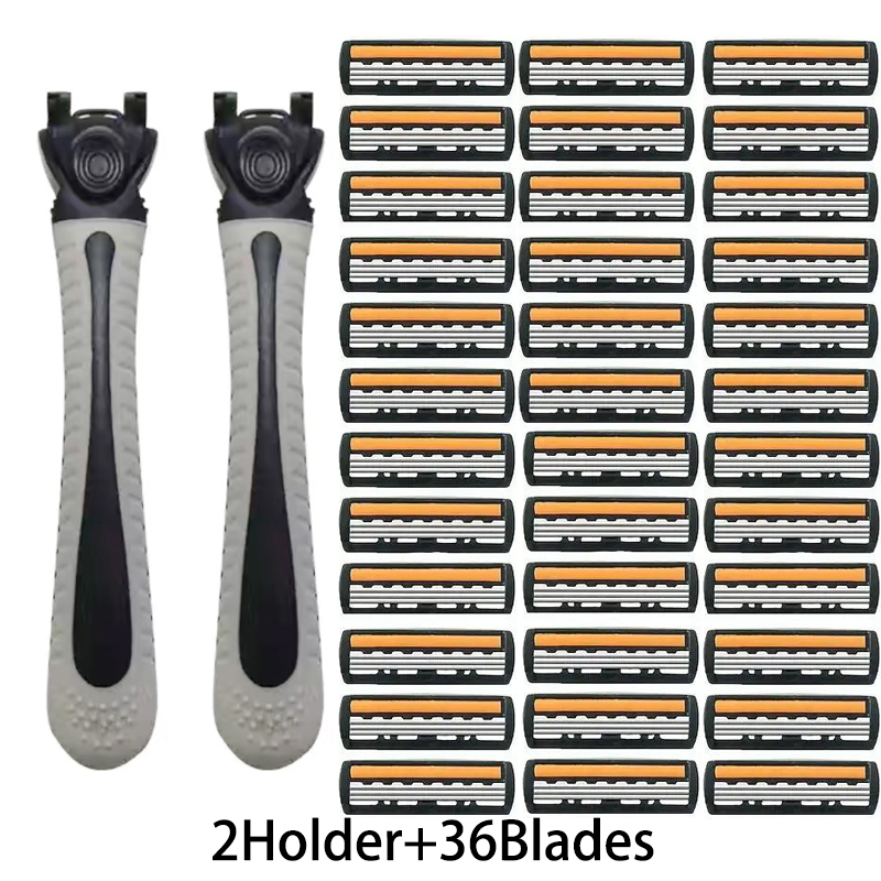 Hair Trimmer Three-layer Blade Manual Shaver Razor Blade Manual 3-layer Shaving Razor Male Scraper Head Shaver: Yellow