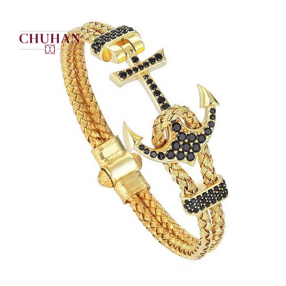 CHUHAN Punk acier inoxydable ancre Bracelets HipHop/Rock Style Bracelets pour hommes bijoux couleur noire de C84