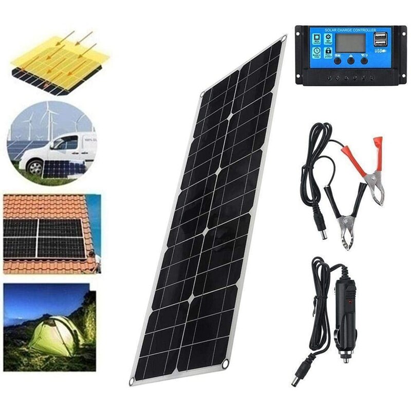100W Solar Panel Kit with Controller 12V/24V Battery Charger for Caravan & Boat Battery Charging Fast (50A)