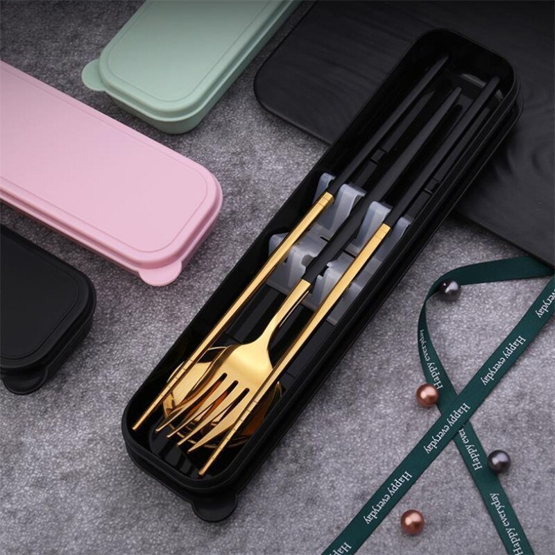 European Portable Dinner Set Cutlery Stainless Steel Knife Fork Spoon Chopsticks Dinnerware Set with Box Kitchen Tableware