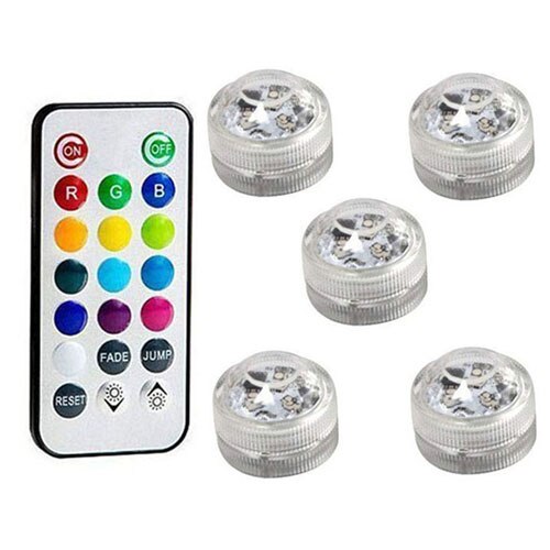 Battery Operated Waterproof RGB Submersible LED Light Underwater Night Lamp Tea Lights for vase,bowls,aquarium and party Wedding: 5 lights 1 remote
