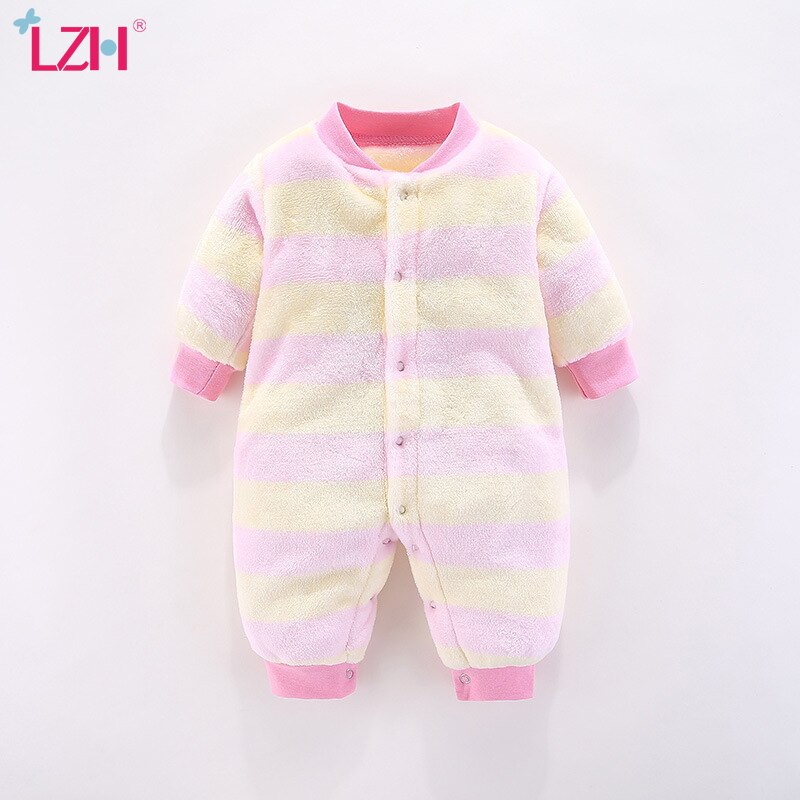 Lzh Winter Herfst Mode Gestreepte Lange Mouw Flanel Baby Boy Romper Klimmen Uitloper Jumpsuit Baby Meisje Jumpsuit