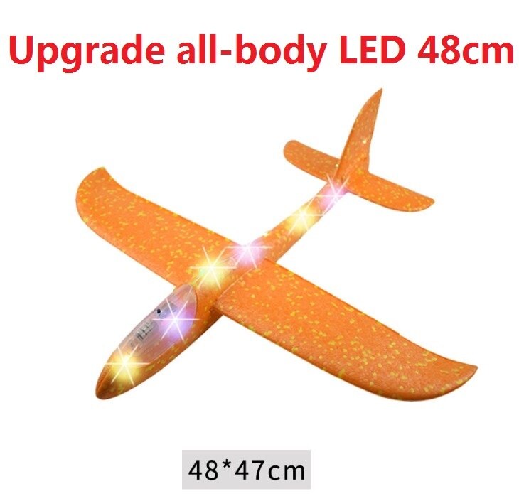 48cm LED DIY Kids Toys Hand Throw Flying Glider Planes Foam Aeroplane Model Party Bag Fillers Flying Glider Plane Toys Kids Game: full LED YELLOW 48cm