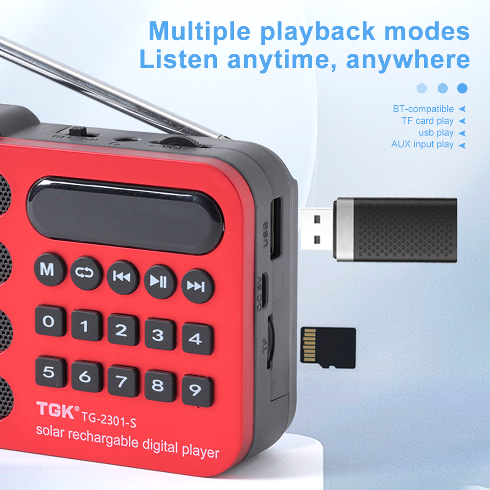 Mini Radio FM portátil de bolsillo BT, carga Solar/recargable, funciona con batería, Radio pequeña de emergencia, altavoz incorporado, reproductor MP3