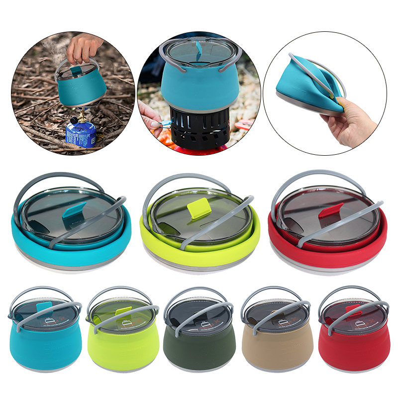 Multifunktionale Tragbare Silikon Wasserkocher Faltbare Kessel Faltbare Wasser Topf Edelstahl Boden für draussen Camping Wandern