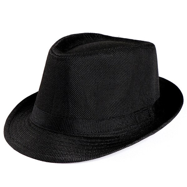 Unisexe femmes hommes trilby gangster casquette plage soleil chapeau de paille bande chapeau de soleil sombrero mujer verano rouge blanc: Noir