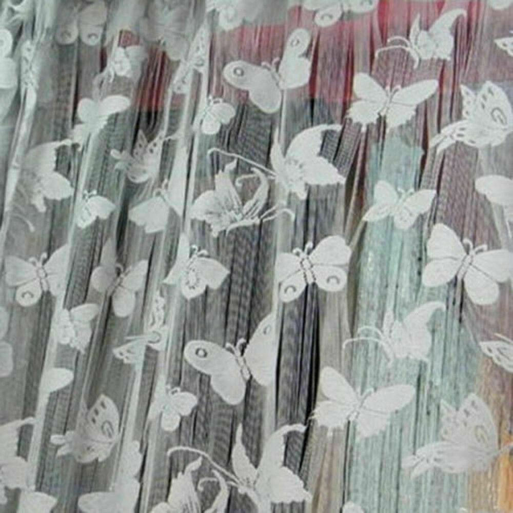 Nyeste 1 stykke blonde net gardin sommerfuglsnor værelse vindue kvast panel dekoration 1*2m sommerfugl line gardin: Hvid