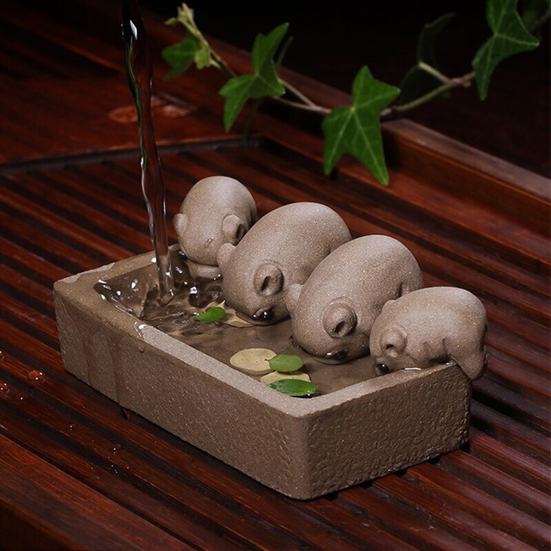 Zisha Tea Pet Ceramic Tea Playing Piggy Drinking Water Little Mouse Ornaments Full Clothing And sufficient Food Tea Set