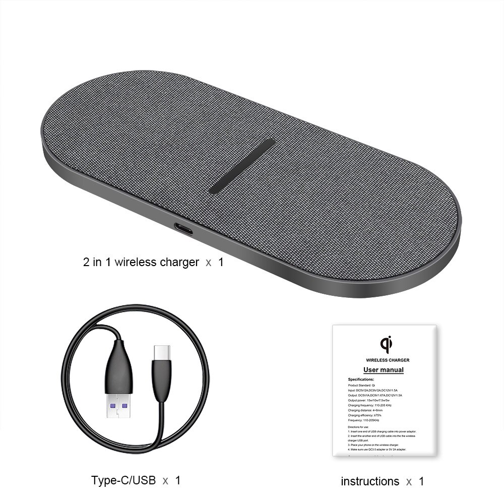 2 In 1 Qi Draadloze Oplader Voor Iphone 11 Xs Xr X 8 Airpods Pro 20W Dual Snel Opladen pad Voor Samsung S20 S10 Knoppen Huawei Xiaomi: Dual 10W Cloth