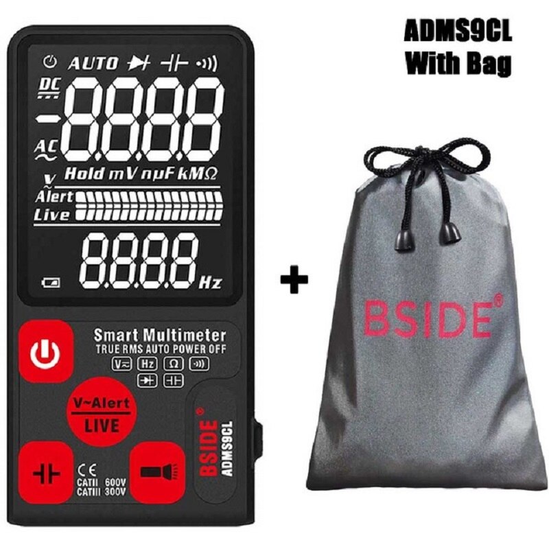 Newdigital multimeter true rms auto range lcd automatisk smarte multimetere spenning ammeter tester: Adms 9cl med pose