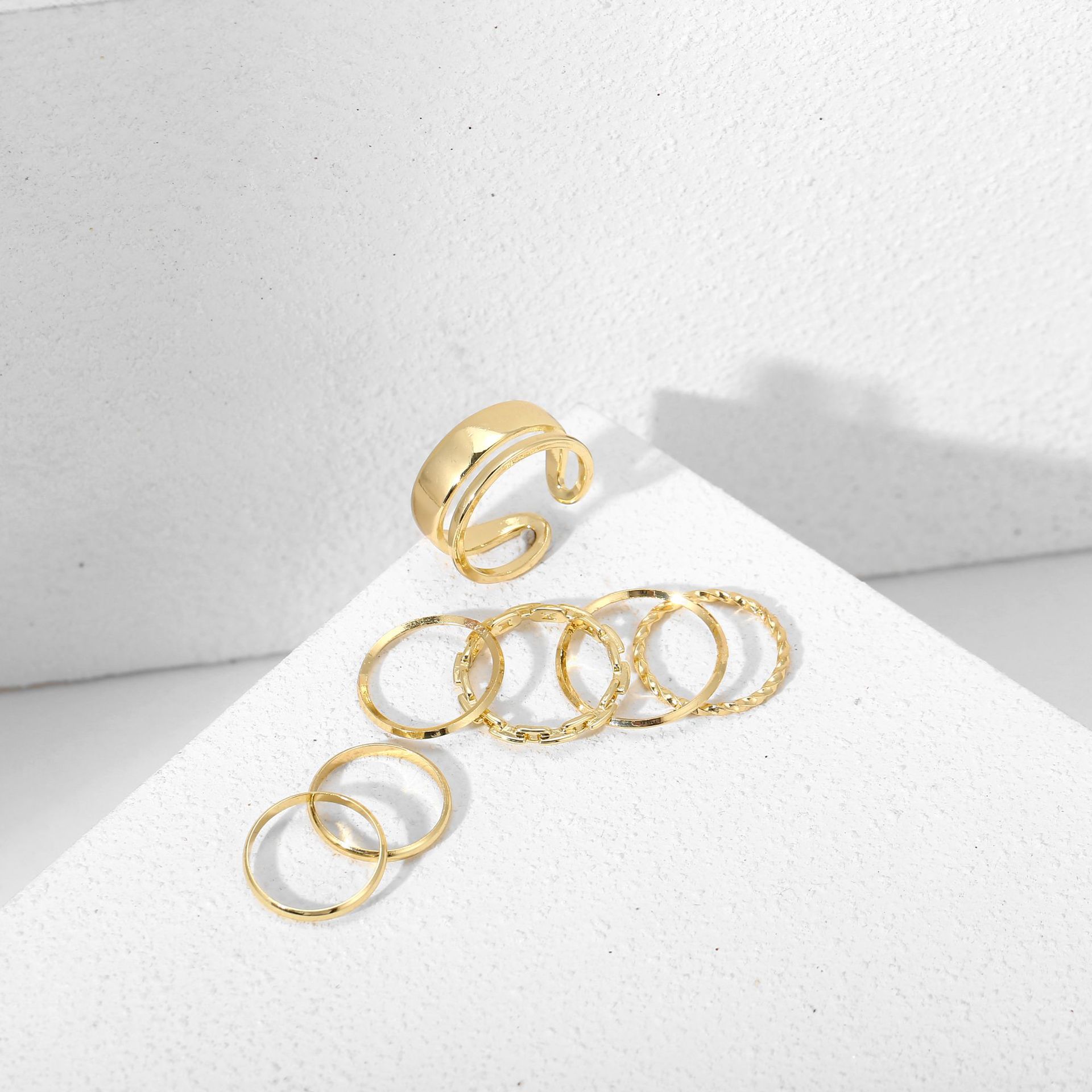 7 Uds. Conjunto de anillos de joyería de , superventas, aleación de Metal, apertura redonda hueca, anillo de dedo para mujer, de boda para y chica