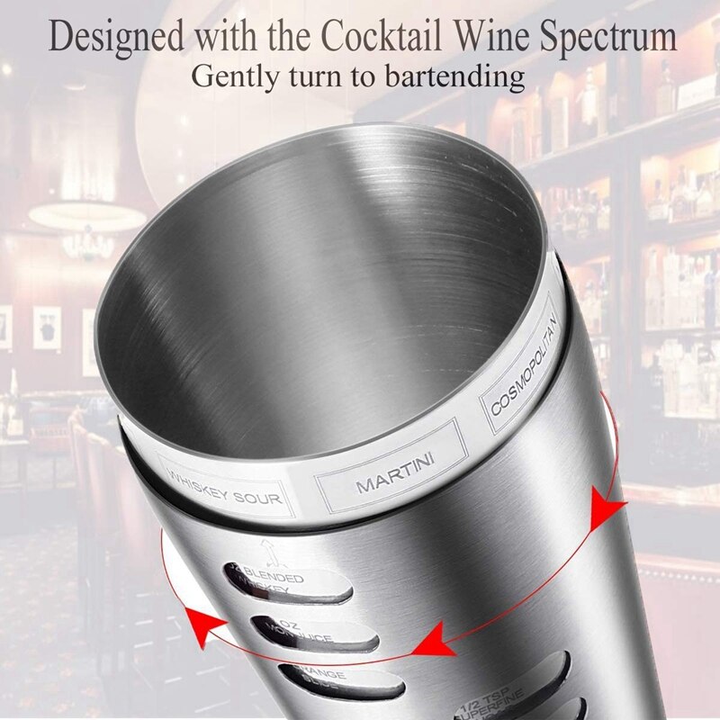 Cocktail Shaker Stainless Steel 24Oz Bar Set Kit 3Pcs Cocktail Shakers with Rotation Recipe Guide,Martini Tool Accessories Built