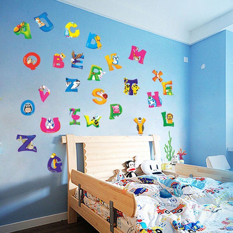 Room 6 Lettering Cartoon Colorful 26 Letters Alphabet Wall Stickers... – Grandado