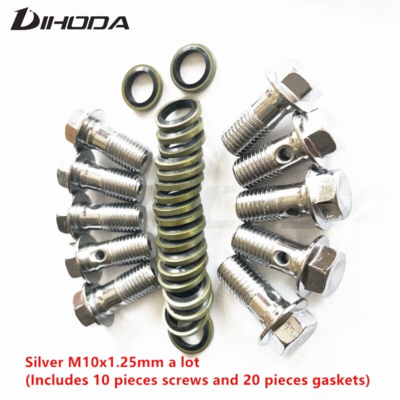 Motorcykel bremsekaliper banjo bolt olieaftapningsskrue / hul skrue  m10 x 1.25mm m10 x 1mm til hovedcylinder til bremseslange: Sølv a