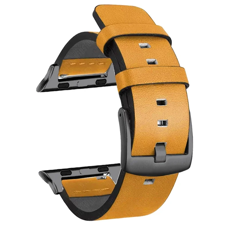 Leren band voor Apple Watch Band Ultra 2 49 mm 46 mm 45 mm 44 mm 42 mm Sport ademende band IWatch-serie 10 9 8 7 6 5 4 SE 3: Zilver geel / 14mm