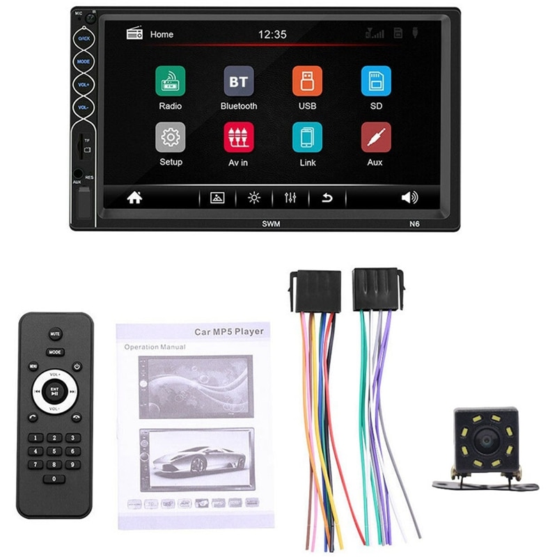 7 Inch Double Din Car FM Stereo Radio MP5 Player 2 Din Press Screen Bluetooth USB/TF with Backup Rear-View Camera Support Mirror