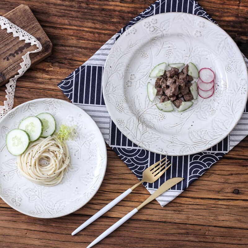 retro płyta ceramiczna ręcznie kwiatowa tłoczona sałatka owocowa talerze zachodnia restauracja kreatywna stek danie francuska zastawa stołowa robić kuchni