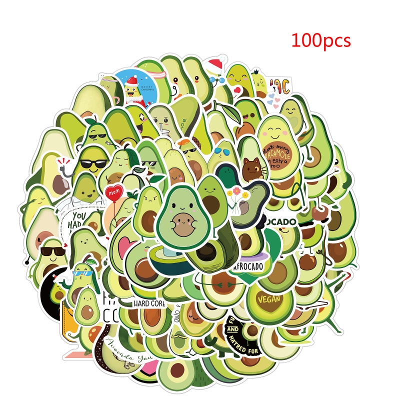 100pcs/Pack Avocado Stickers PVC Waterproof Cute Fruit Sticker for Laptop Phone Water Bottle Pad No Duplicates Kids