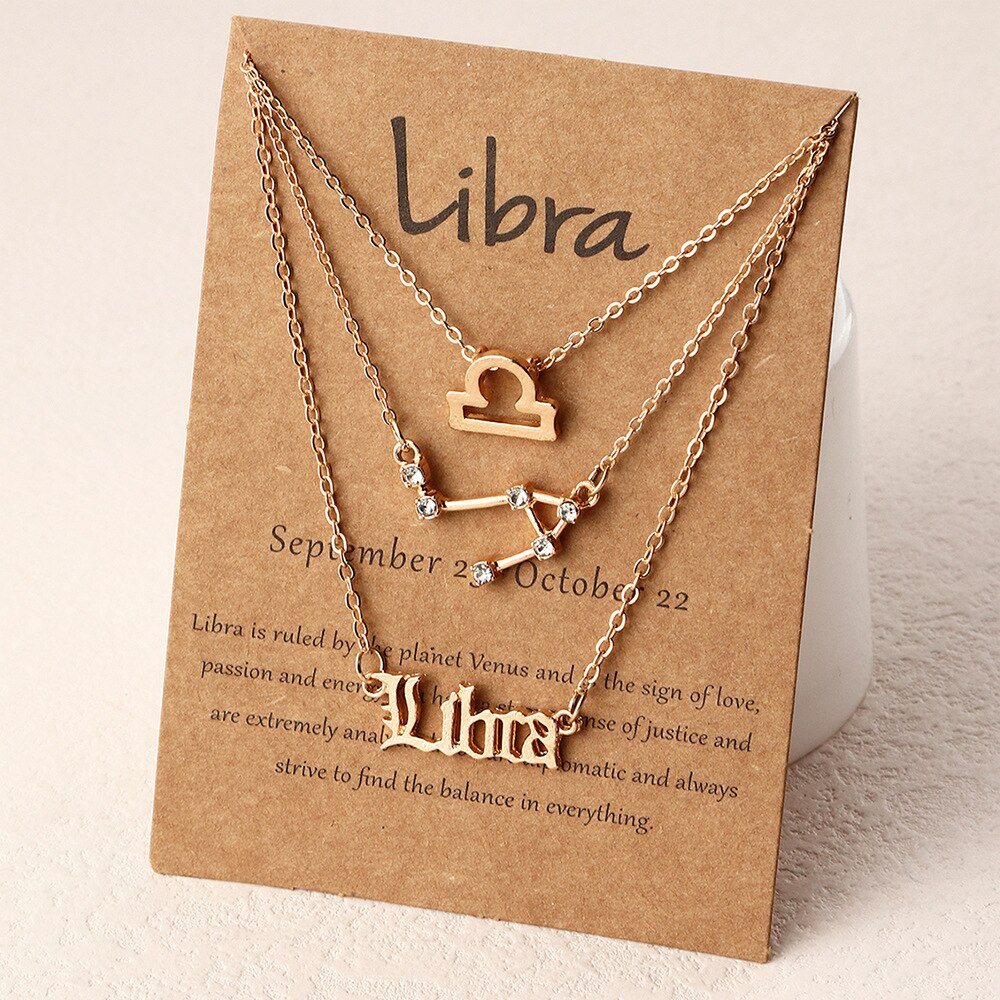 3Pcs/Set zodiac necklace 12 Constellation Charm Gold Necklace Aries Cancer Leo Scorpio Necklace Jewelry Gifts: Libra