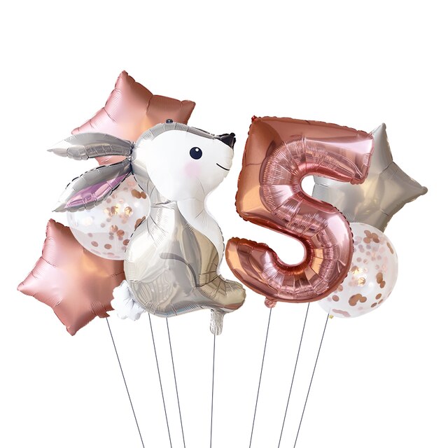 Globos de con temática de cuento de hadas para niñas, decoración con de conejo, rosa, estrella plateada, 32 pulgadas, 6 piezas: 5
