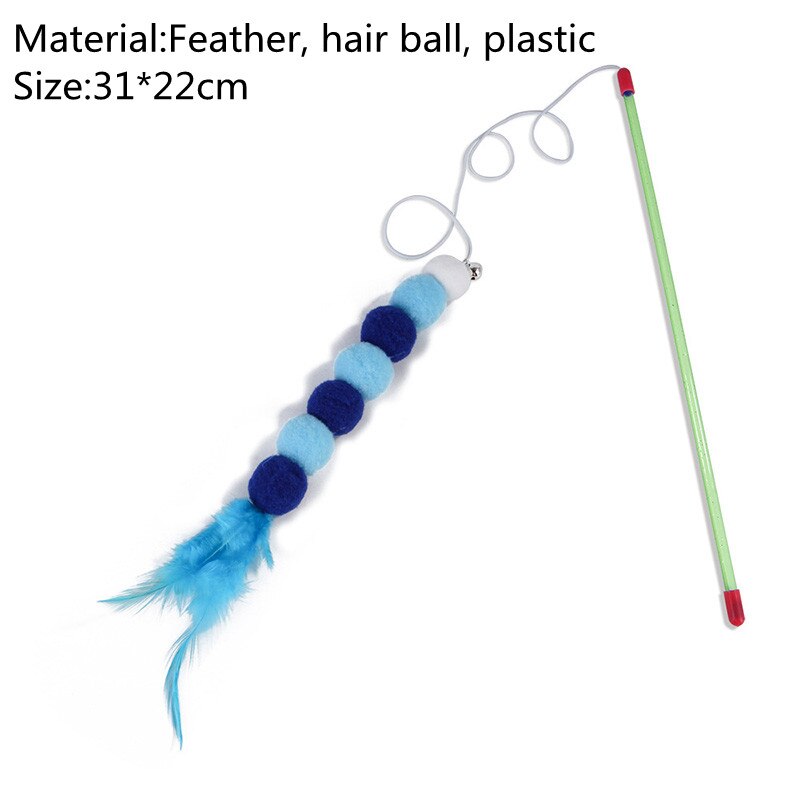 L40 cute cat toys 1pc cat feather toys, kitten interactive teaser bell feather stretch fishing rod play wand pets replacement head: A1