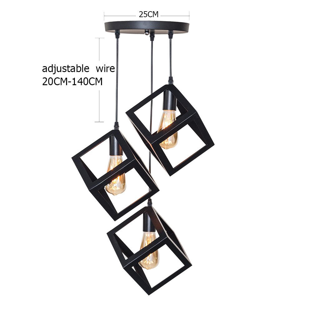 7 type moderne sorte bur pendel jern minimalistisk retro nordisk loft pyramide lampe metal hængende lampe  e27 indendørs: 8018