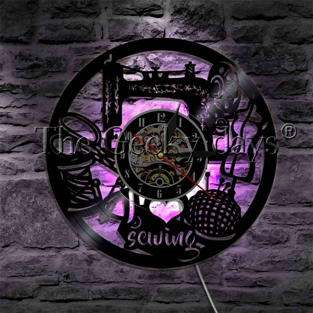 J'aime coudre vinyle Record horloge murale reloj de pared Vintage Quilting Machine à coudre horloge montre couturière femmes mère