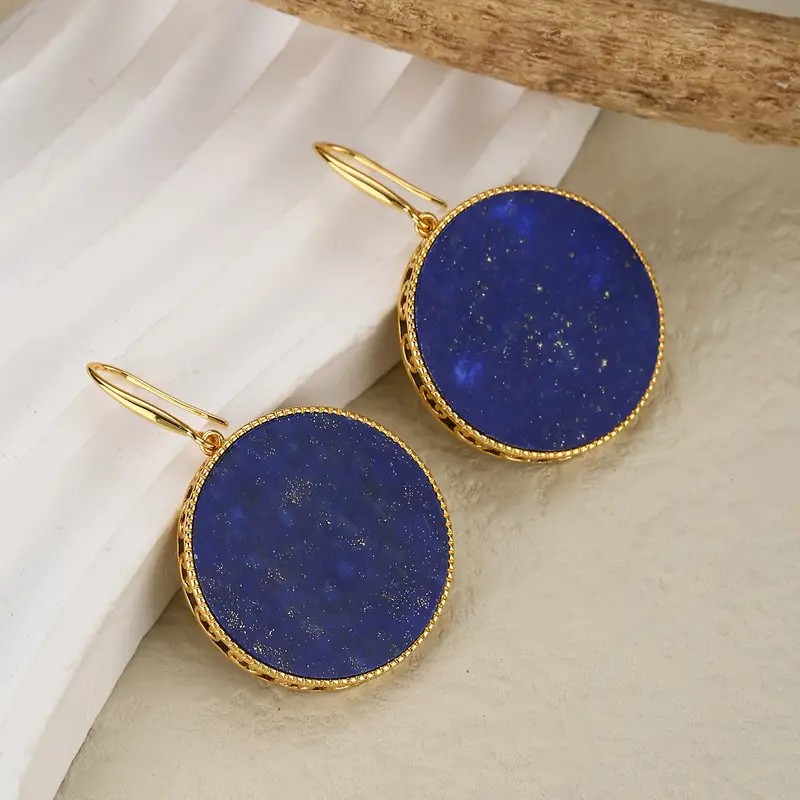 Lapis Lazuli Dangle Earrings - Large, Natural, Vintage Round, Bohemian Style, Ethnic Jewelry for Women - Perfect for Par