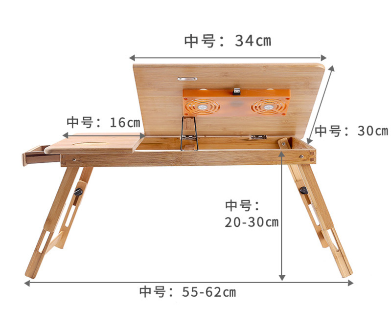 Ajustable escritorio del ordenador portátil con ventilador de refrigeración USB de bambú plegable Notebook soporte sofá cama Oficina mesa para Laptop de madera HW13: M size