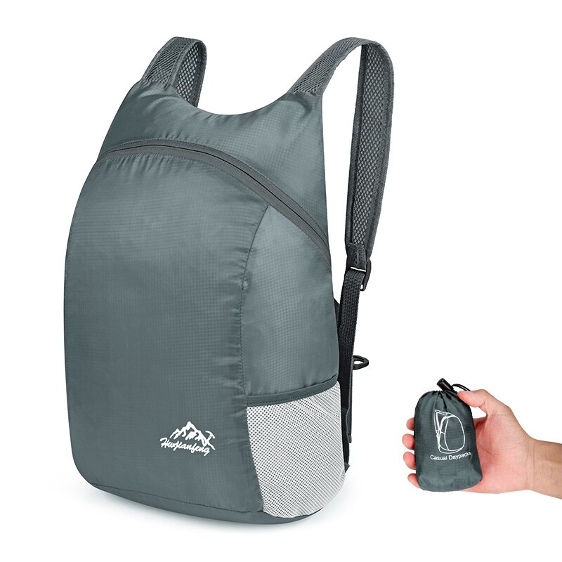 Vandtæt sammenklappelig rygsæk mænd kvinder vandrerygsæk rejser trekking taske dagsæk udendørs sport taske sammenfoldelige opbevaringstasker: Grå
