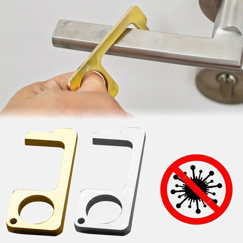 1pc EDC Door Opener Portable Door Opener Hygiene Hand Antimicrobial Alloy Door Handle Key Metal Portable Press Elevator Tool