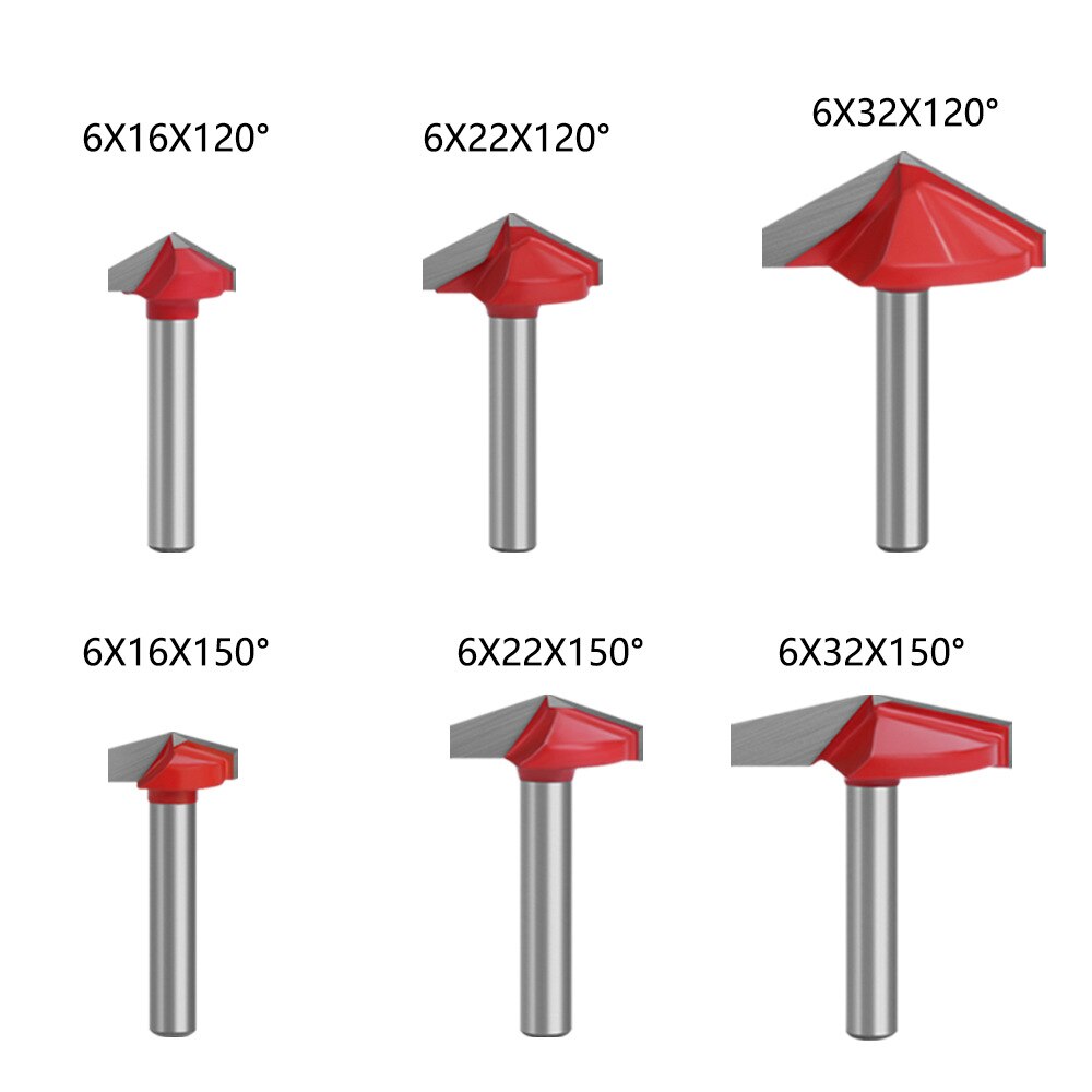 1pc 6mm Shank 60 90 120 150 degree V-shaped Router Bit, 3D wood MDF router bit CNC solid carbide end mill