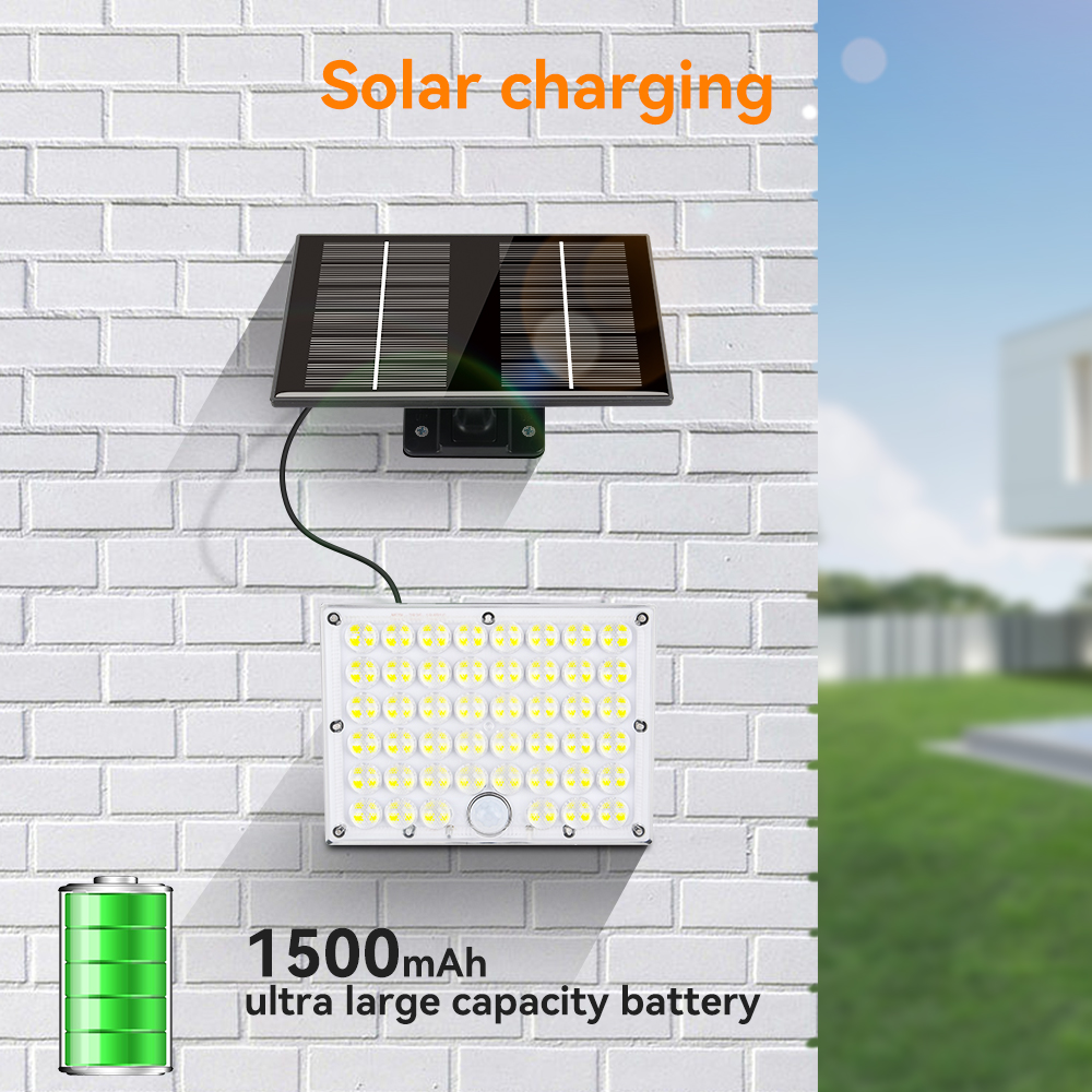 Utomhus led solcellslampa vattentät strålkastare 1500 mah batteri rörelsesensor solcellsvägglampa för utomhusgarage trädgårdslampa