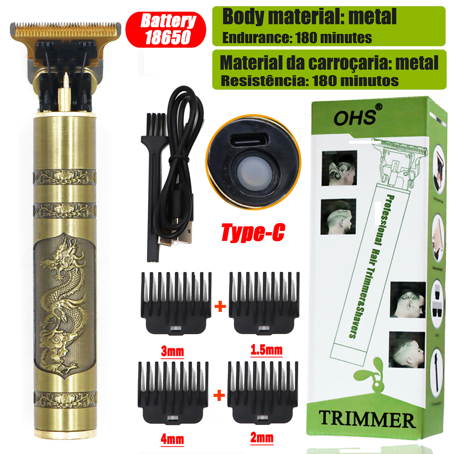 Máquina para cortar cabello inalámbrica T9 Vintage recargable OHS, Afeitadora eléctrica para hombre, cortadora de pelo, maquinilla de afeitar para Barba: Gris