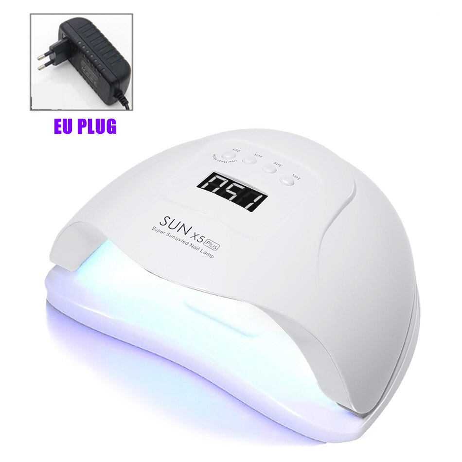 SUN X5 Plus-secador de uñas UV LED, lámpara de curado de esmalte de Gel de 80W con temporizador inferior, pantalla LCD, secado rápido, herramientas de manicura: White (EU Plug)