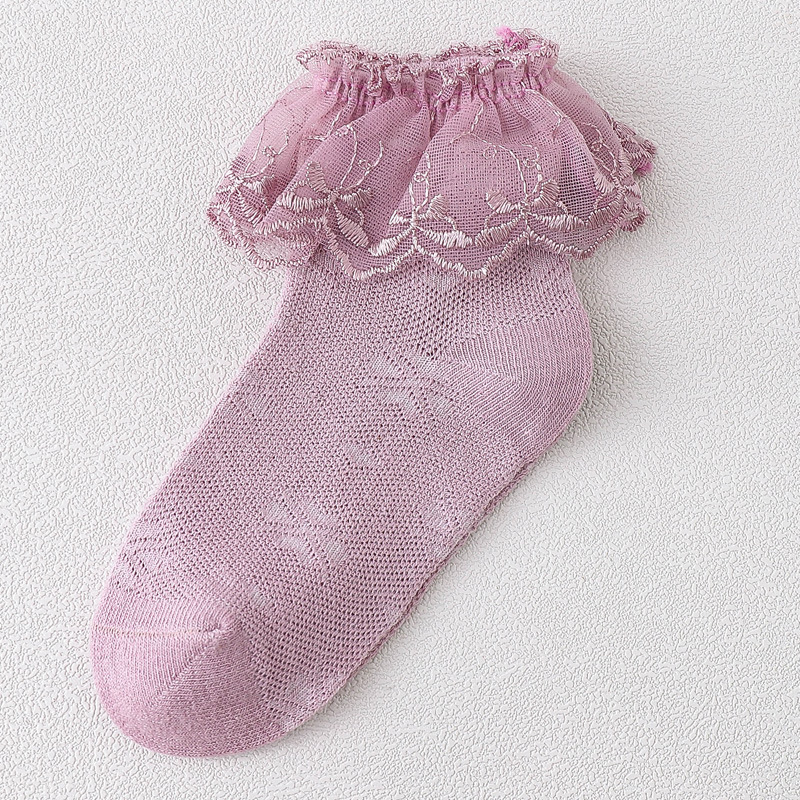 4pairs/lot Summer Children Lace Socks Thin Cotton Girls Dance Short Sock Princess Solid Color Embroidered Socks 4 Colors: 4 PAIRS IN PURPLE / M (1-3Y)