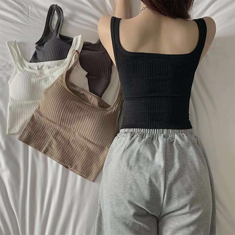 petit col carré sous-vêtements pour femmes, couleur unie, sans anneau en acier, haut à tube fin, gilet pour femmes,