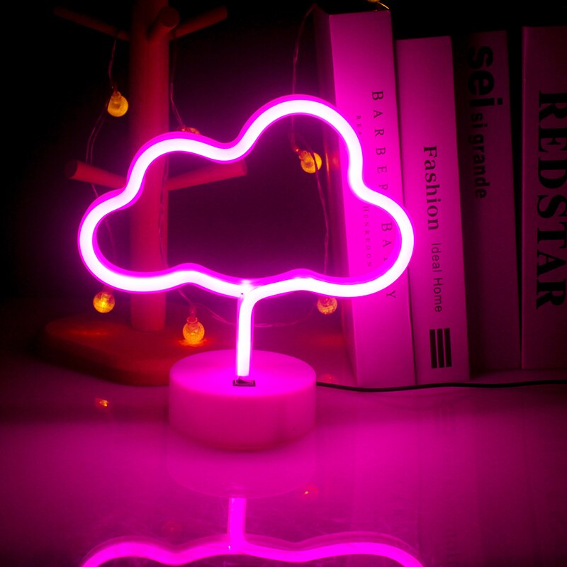 Wanxing Pink Clouds Shaped With Base Neon Sign Battery Powered Table Neon Night Light Lamp For Bedroom Desk Kids Room Decor