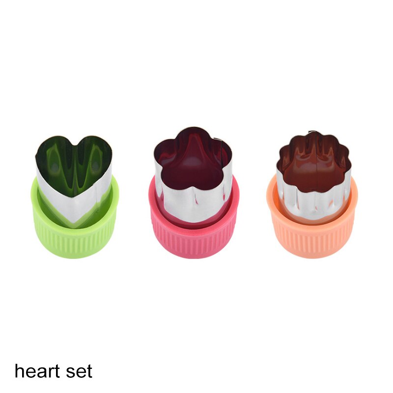 Keuken Gadgets Plastic Handvat Draagbare Ster Hart Vorm Kokhulpmiddelen Rvs Groenten Cutter Fruit Snijden Sterven 3Pcs: heart set