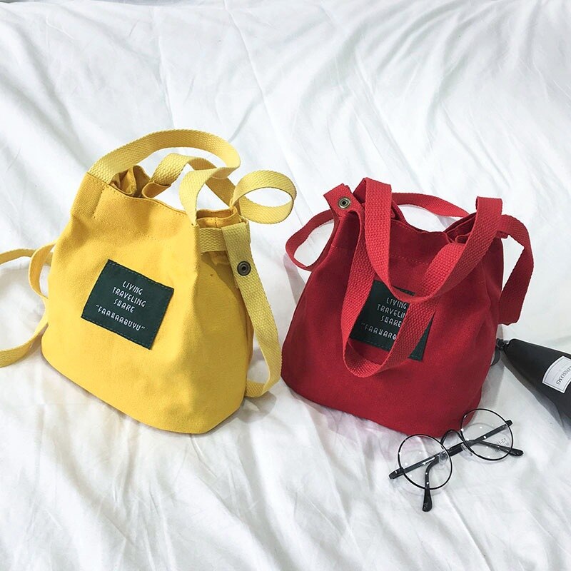 Child Canvas Lunch Bag Casual Shoulder Bag Simple Messenger Bag Solid Color Bucket Small Bag Insulation Bag Kid Bag