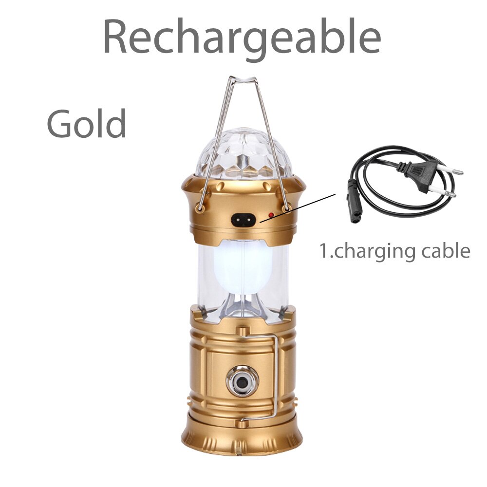 Lampe torche solaire Portable rétractable, LED, lampe d'urgence, lanterne couleur éblouissante, idéal pour le Camping, la randonnée, 220V: Gold Rechargeable / EU Plug