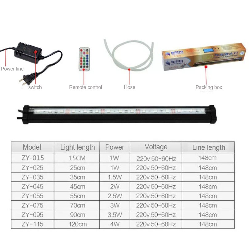 15CM 35CM 55CM Aquarium LED Air Bubble Lighting Fish Tank Bar Light Aquatic Submersible Lamp RGB Remote Waterproof Oxygenation