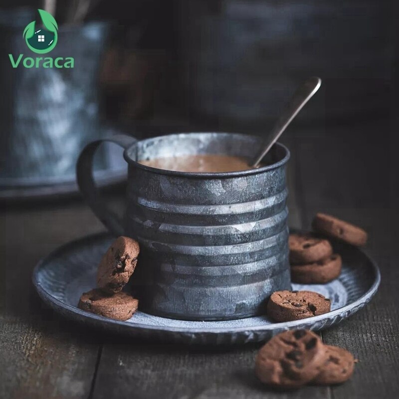 Taza con asa de hierro Retro, taza de Metal Vintage de hierro forjado para comida, fruta, café, hervidor, florero, cubo, decoración del hogar, accesorios de fotografía