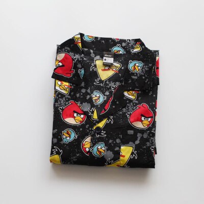 Pyjamas herr kortärmad bomull hemma kläder cardigan shorts bomull pyjamas set ungdom pojke pyjamas: Fågel / M