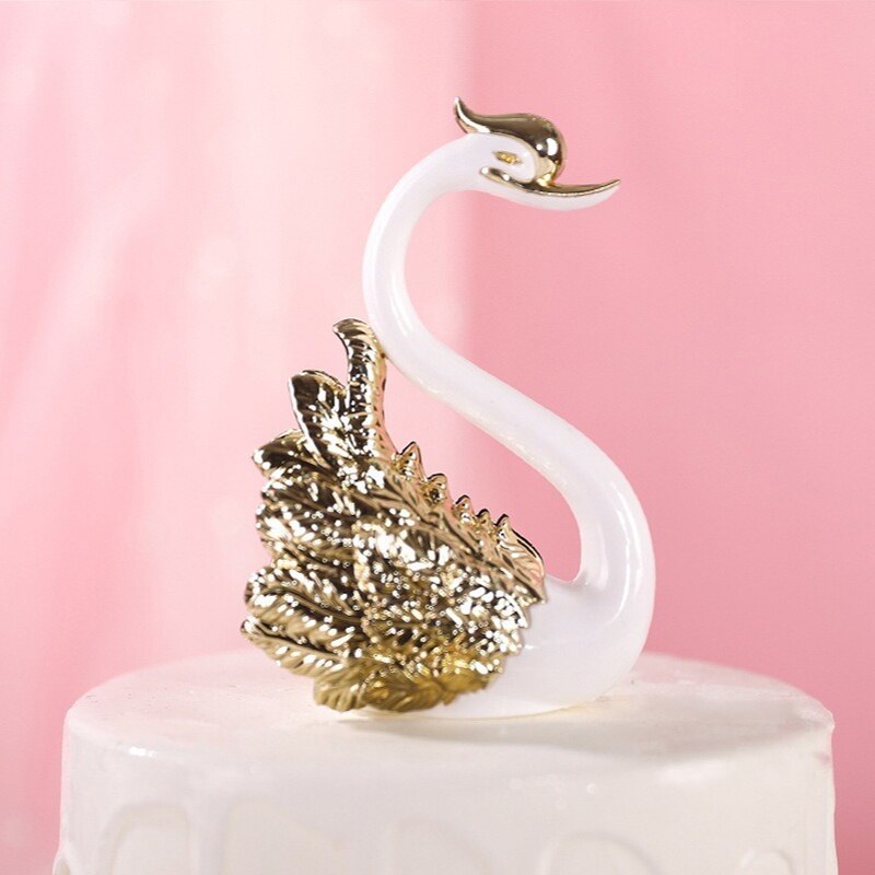 1 Paar Romantische Kroon Zwaan Taart Topper Flamingo Cake Dessert Bakken Decor Ornament Verjaardag Bruidstaart Decoratie Benodigdheden: 1