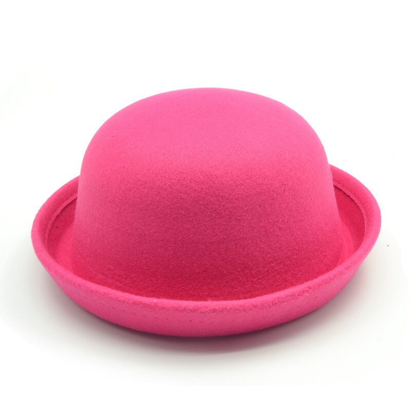 Little girls fedora hat Dome cap Children dress hats Kids caps felt hats wool felting Bowler caps: Pink