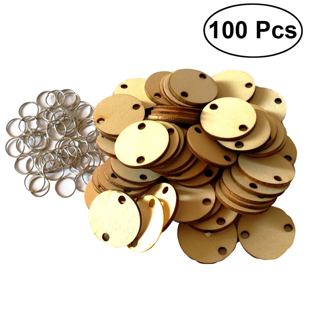 100pcs Round Wooden Slices With 100 Iron Loops Set For Birthday Reminder Hanging Wooden Plaque Board DIY Calendar Accessories Ho: Burlywood