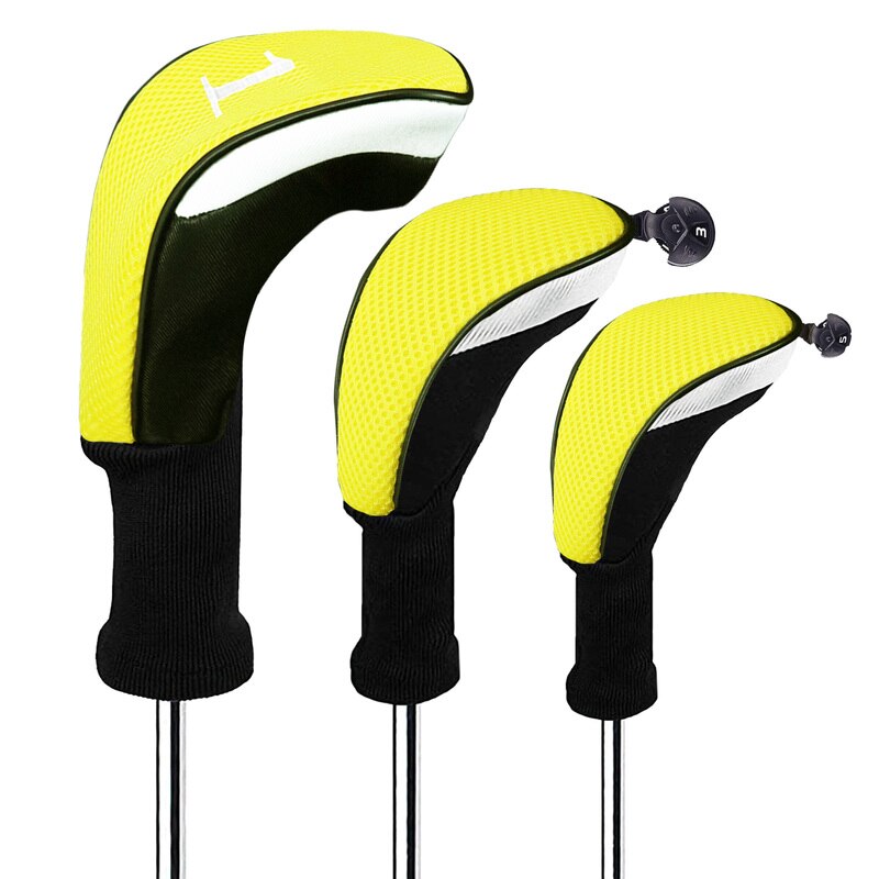 Couvre-tête de Club de Golf à col Long pour hommes et femmes, pilote de bois, hybrides de Fairway avec n ° 1 3 5 interchangeables: 3 Pc Yellow No.1 3 5